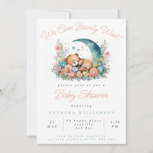 フローラムーン我々は赤ちゃんシャワーを心待ちできる 招待状 (正面)