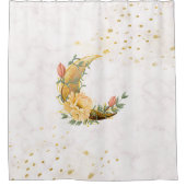 フローラムーン、ベージュグラフィック、つかの間の夜明け シャワーカーテン (正面)