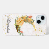 フローラムーン、ベージュ、イエローグラフィック Case-Mate iPhoneケース (裏面 (横))