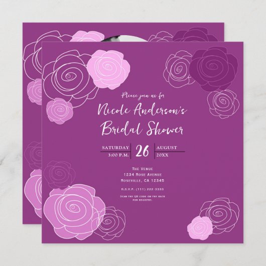 フローラムーヴパープルブライダルシャワー招待状 招待状 (正面/裏面)