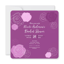 フローラムーヴパープルブライダルシャワー招待状