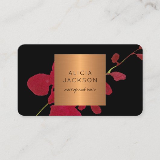 フローラメイクアップアーティストのヘアサロンモダンブラック 名刺 (正面)
