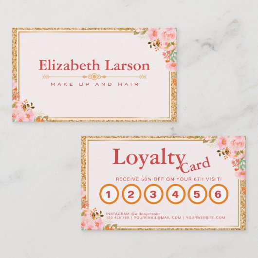 フローラメイクアップアーティスト美しいヘアサロンロイヤルカード 名刺 (正面/裏面)