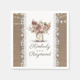 フローラメイスンジャーとバーラップ素朴レース結婚ズ スタンダードカクテルナプキン