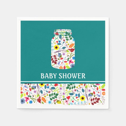 フローラメイスンジャーの赤ちゃんシャワー スタンダードカクテルナプキン (正面)