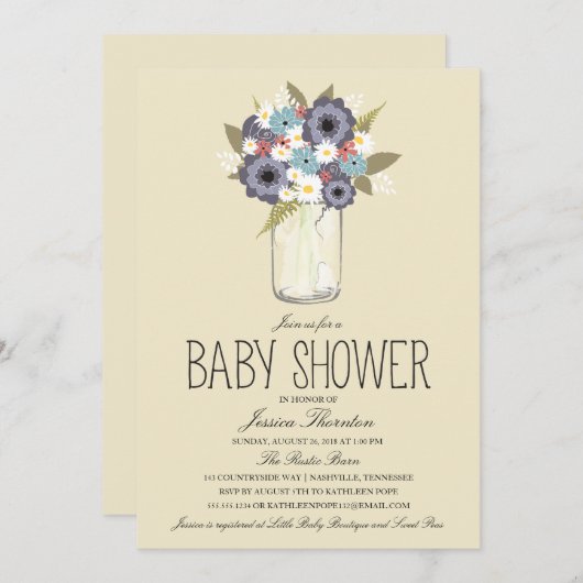 フローラメイスンジャーの赤ちゃんシャワー 招待状 (正面/裏面)