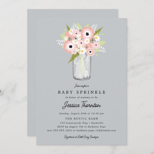 フローラメイスンジャーの赤ちゃんシャワー 招待状 (正面/裏面)