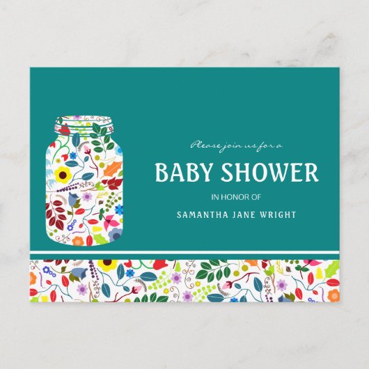 フローラメイスンジャーブベイビーシャワー招待状 インビテーションポストカード (正面)