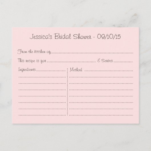 フローラメイスンジャーブライダルシャワーレシピカード インビテーションポストカード (裏面)