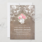 フローラメイスンジャールレースとバーラップ赤ちゃんシャワー 招待状 (正面)