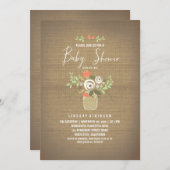 フローラメイスンジャール素朴バーラップ赤ちゃんシャワー 招待状 (正面/裏面)
