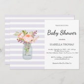 フローラメイスンジャール紫ストライプの赤ちゃんシャワー 招待状 (正面/裏面)