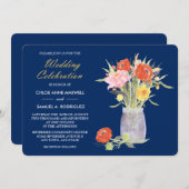 フローラメイスンジャー結婚オンNavy Blue 招待状 (正面/裏面)