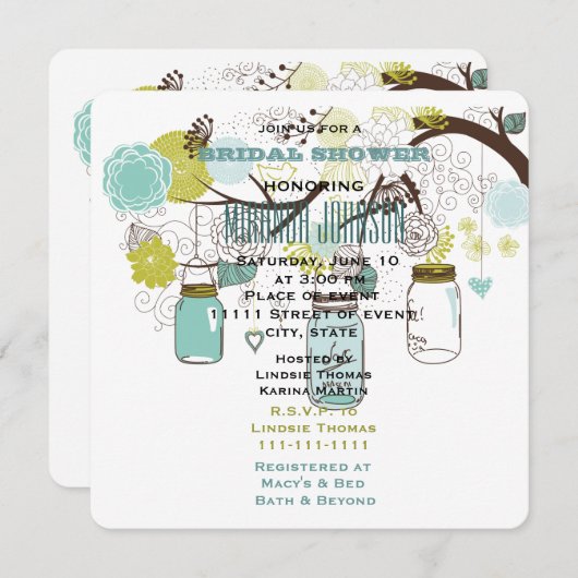 フローラメイソンジャースブライダルシャワー 招待状 (正面/裏面)