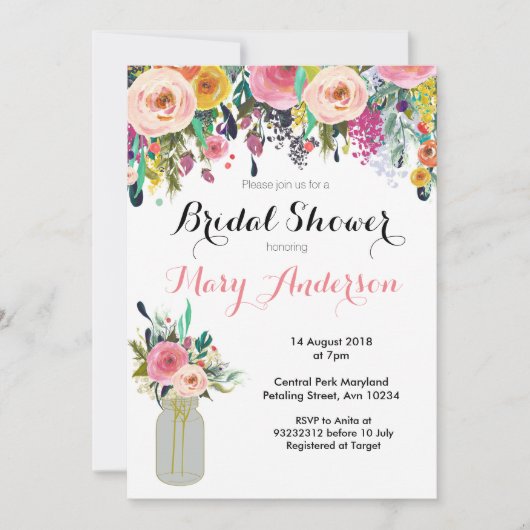 フローラメイソンジャーブライダルシャワー招待状 招待状 (正面)