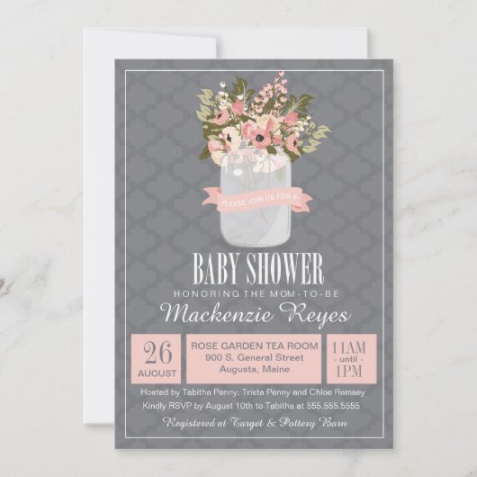 フローラメイソンジャーベビーシャワー招待状 招待状 (正面)