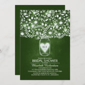 フローラメイソンジャーラスティックグリーンブライダルシャワー 招待状 (正面/裏面)
