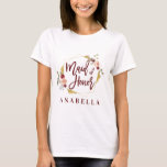 フローラメイド・オブ・オーナー（花嫁付き添い人）バチェロレッテブライダルシャワー Tシャツ<br><div class="desc">水色赤面ピンク、バーガンディ、金ゴールド効果幾何学的カラーウェイメイド・オブ・オーナー（花嫁付き添い人）のハネムーンギフト結婚Tシャツとセージ緑の花模様。あなたの友人の姉弟ママパパ叔母の娘の息子の姪の甥の祖母のための完璧な贈り物。トレンドスクリプトの文字とモダン水彩画の画像。この思慮深い贈り物や誕生日結婚贈り物で生活を楽にし、特別な人を見せ気にる、または単に自分自身を扱う。上のクリック店の名前だけで、コレクションの他の人を参照するには、例えばbridesmaidとメイド・オブ・オーナー（花嫁付き添い人）、花嫁の母。</div>