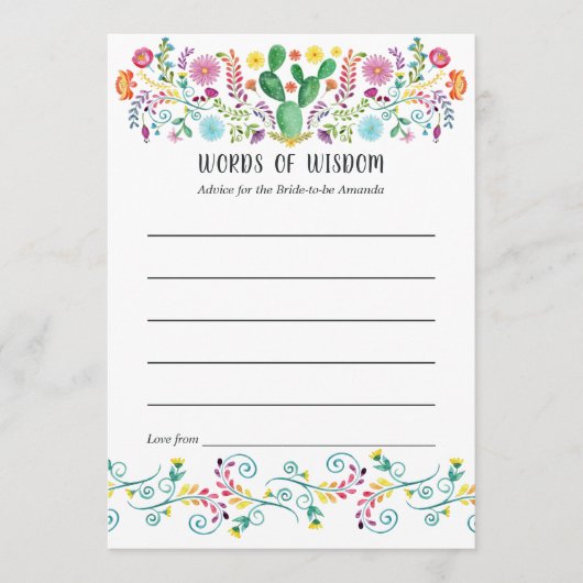 フローラメカラフルキシカンフィエスタブライダルシャワー アドバイスカード (正面)