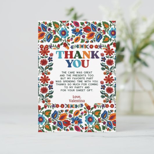 フローラメカラフルキシカンフォークアート刺繍フィエスタ サンキューカード (スタンド正面)