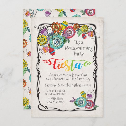 フローラメキシカラフルカンフィエスタ引っ越し祝いパーティーパーティー 招待状 (正面/裏面)