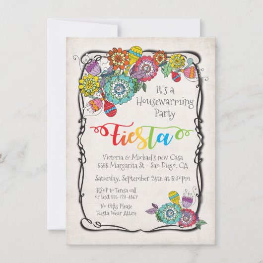 フローラメキシカラフルカンフィエスタ引っ越し祝いパーティーパーティー 招待状 (正面)
