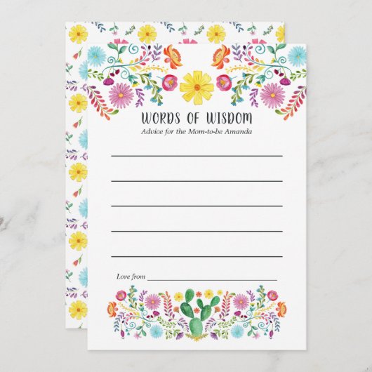 フローラメキシカンフィエスタベビーまたはブライダルシャワー アドバイスカード (正面/裏面)