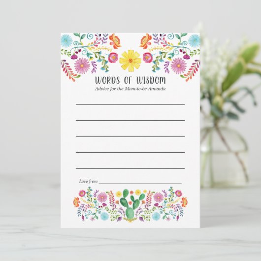 フローラメキシカンフィエスタベビーまたはブライダルシャワー アドバイスカード (スタンド正面)