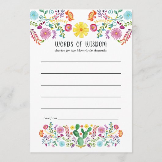 フローラメキシカンフィエスタベビーまたはブライダルシャワー アドバイスカード (正面)