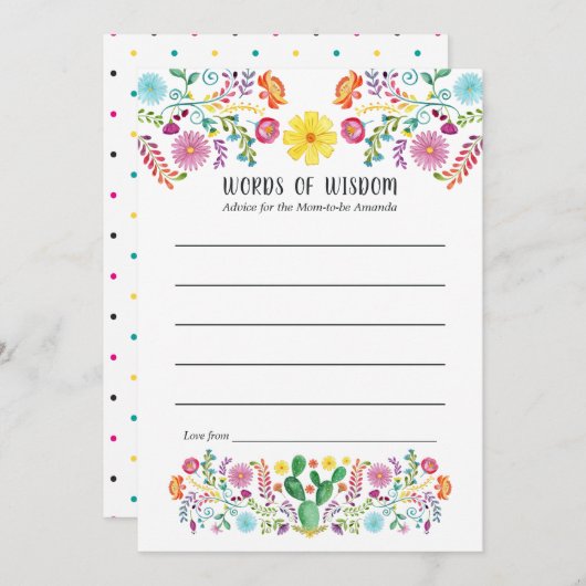 フローラメキシカンフィエスタベビーまたはブライダルシャワー アドバイスカード (正面/裏面)