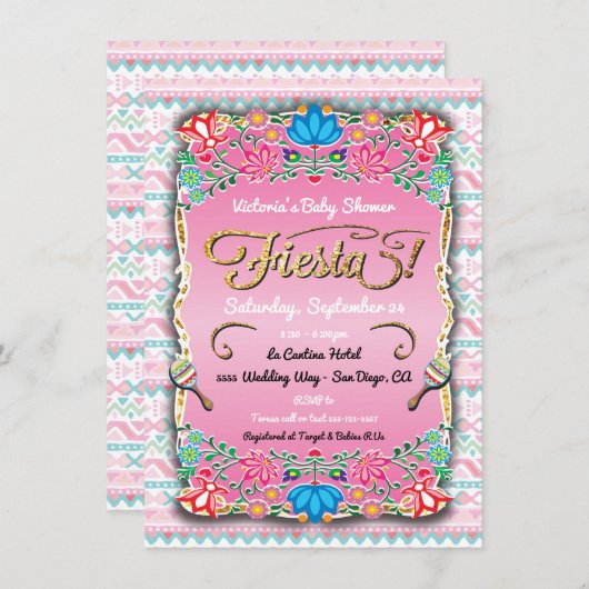 フローラメキシカンフィエスタベビーシャワー 招待状 (正面/裏面)