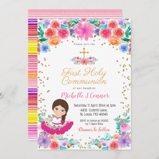 フローラメキシコガール《キリスト教》洗礼式や命名式招待状 招待状 (正面/裏面)