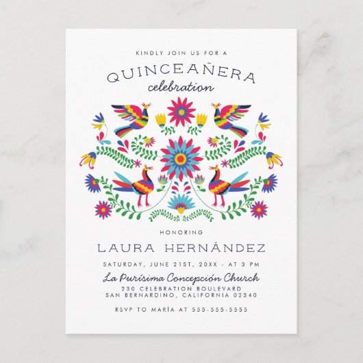 フローラメキシコフォークアートキンセアニラ誕生日 インビテーションポストカード (正面)