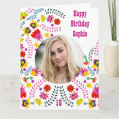 フローラメキシコフォークアートAny Ageフォト誕生日 カード (正面)
