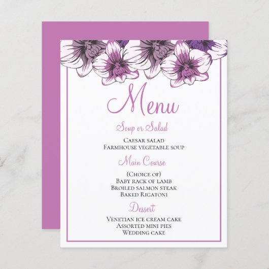 フローラメニューパープルオーキッドフラワーウェディングパーティー (正面/裏面)