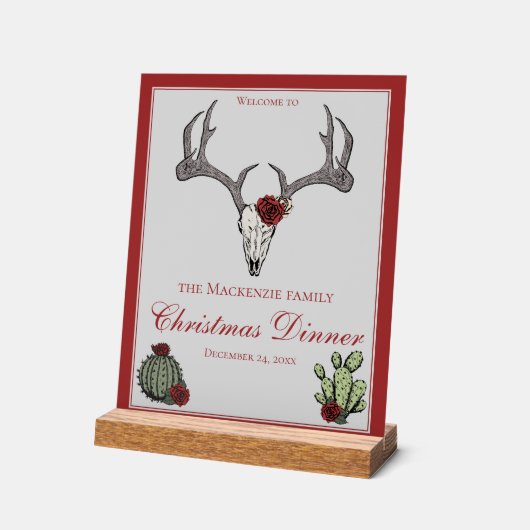 フローラメリークリスマスディアヘッドスカルサボテン アクリルサイン (傾斜)