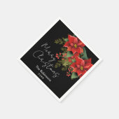 フローラメリークリスマスホリデーポインセティアブラック スタンダードカクテルナプキン (角)