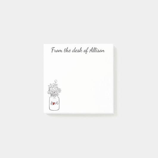 フローラメ素朴イソンジャー赤いハートラブフラワーズ ポストイット (正面)