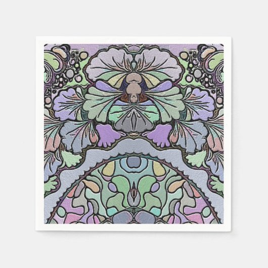 フローラモザイクパープルパンジーエレガント スタンダードカクテルナプキン (正面)