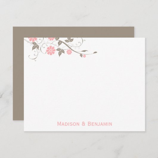 フローラモダンありがとうございます-ソフトピンク ノートカード (正面/裏面)