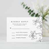 フローラモダンの白黒の応答結婚、 出欠カード (スタンド正面)