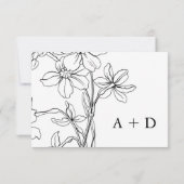 フローラモダンの白黒の応答結婚、 出欠カード (裏面)