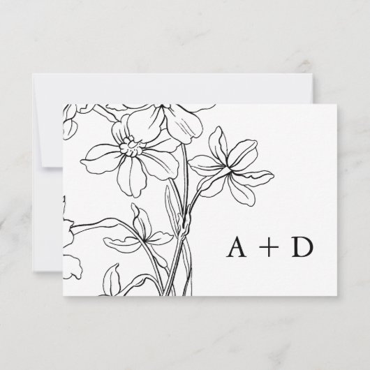 フローラモダンの白黒の応答結婚、 出欠カード (裏面)