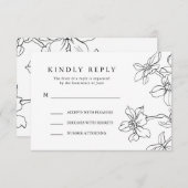 フローラモダンの白黒の応答結婚、 出欠カード (正面/裏面)