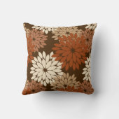 フローラモダンの着物プリント、濃い茶色と黄褐色 クッション (裏面)