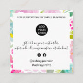 フローラモダンをピンクで感謝してい表示 スクエア名刺 (裏面)