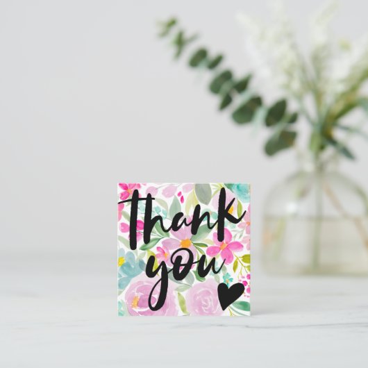 フローラモダンをピンクで感謝してい表示 スクエア名刺 (スタンド正面)