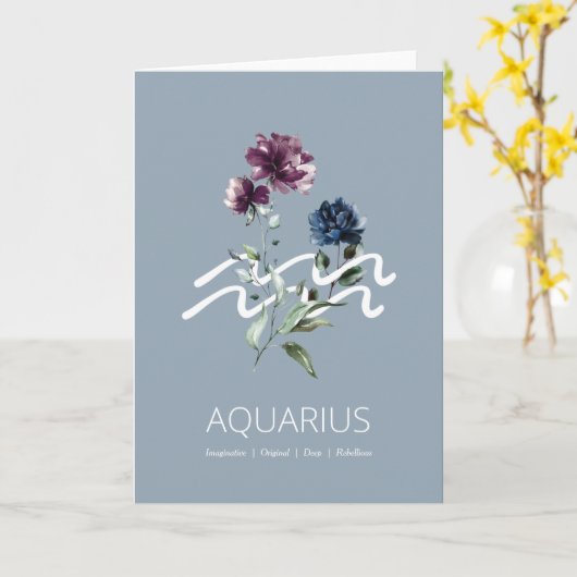 フローラモダンアクエリアス〔占星術の〕十二宮図標識誕生日 カード (黄色い花)
