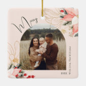 フローラモダンアーチメリークリスマスホリデー セラミックオーナメント (裏面)