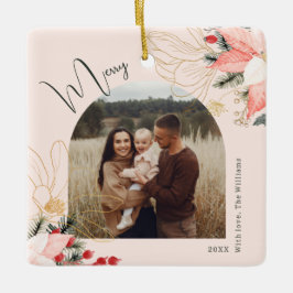 フローラモダンアーチメリークリスマスホリデー セラミックオーナメント